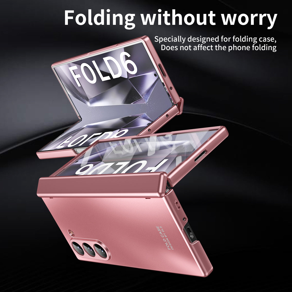 For Samsung Galaxy Z Fold6 5G Phone Case Hard PC Shockproof Cover with Front Screen Film - Rose Gold