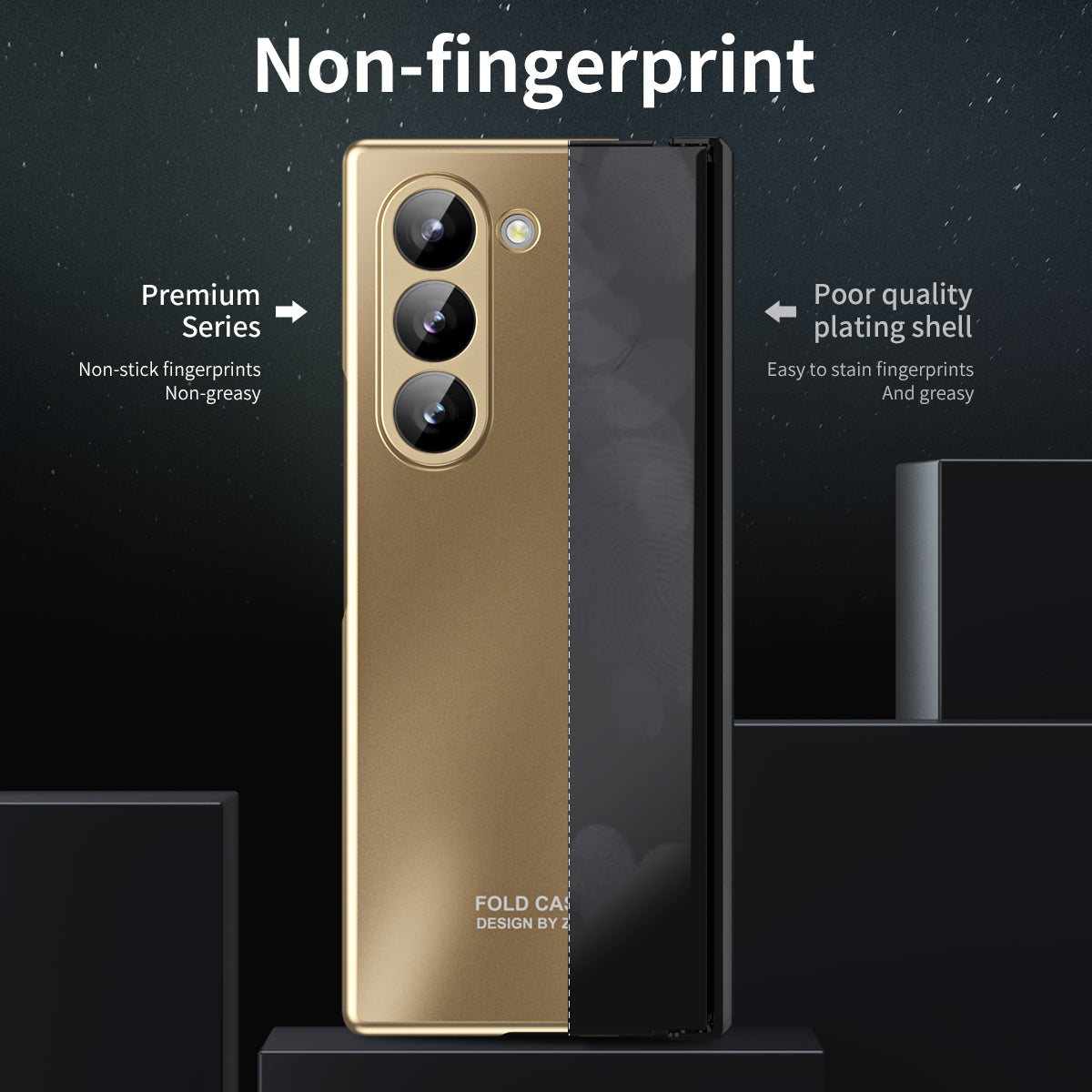For Samsung Galaxy Z Fold6 5G Phone Case Hard PC Shockproof Cover with Front Screen Film - Champagne Gold