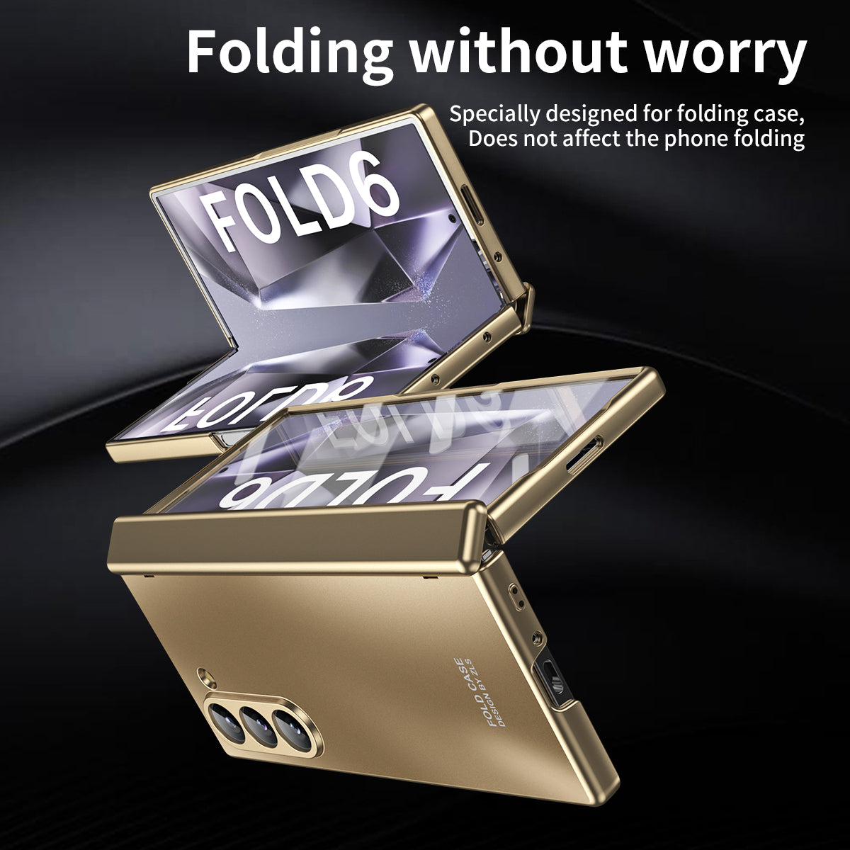 For Samsung Galaxy Z Fold6 5G Phone Case Hard PC Shockproof Cover with Front Screen Film - Champagne Gold