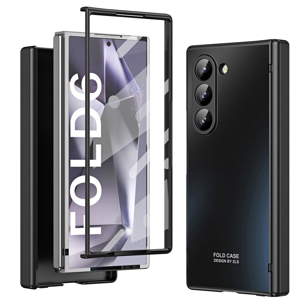 For Samsung Galaxy Z Fold6 5G Phone Case Hard PC Shockproof Cover with Front Screen Film - Black
