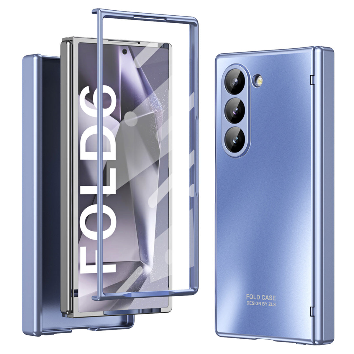 For Samsung Galaxy Z Fold6 5G Phone Case Hard PC Shockproof Cover with Front Screen Film - Blue