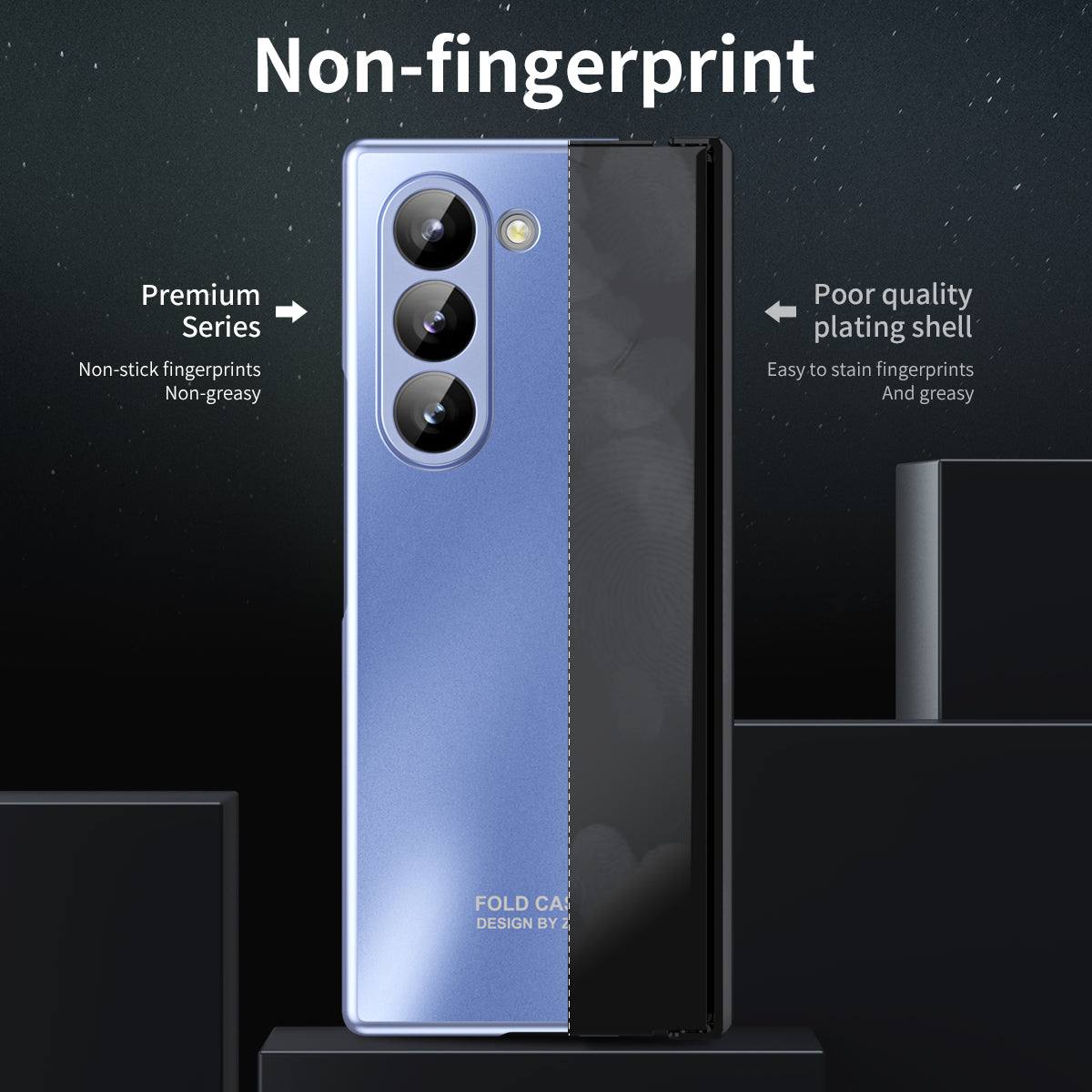 For Samsung Galaxy Z Fold6 5G Phone Case Hard PC Shockproof Cover with Front Screen Film - Blue