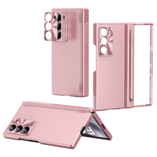 For Samsung Galaxy Z Fold6 5G Dual Hinge Phone Case Electroplating PC Phone Cover with Stylus Pen - Pink
