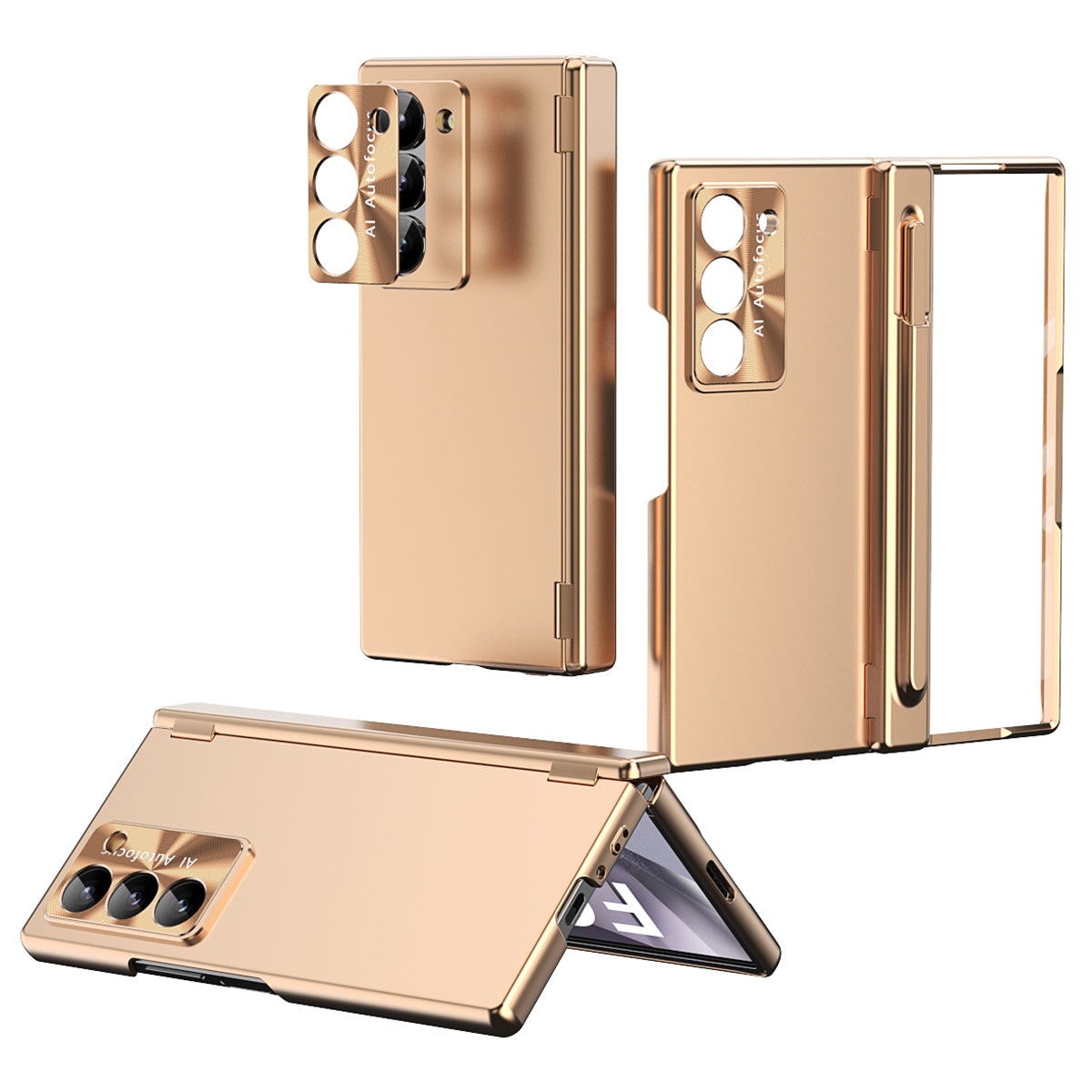 For Samsung Galaxy Z Fold6 5G Dual Hinge Phone Case Electroplating PC Phone Cover with Stylus Pen - Gold