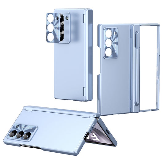 For Samsung Galaxy Z Fold6 5G Dual Hinge Phone Case Electroplating PC Phone Cover with Stylus Pen - Blue