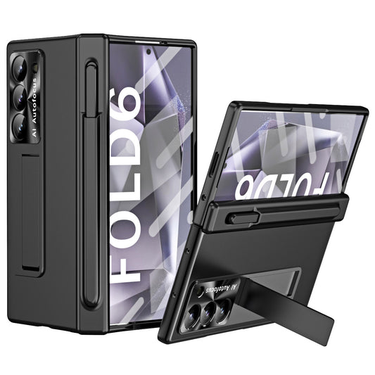 For Samsung Galaxy Z Fold6 5G Had PC Phone Case Kickstand Cover with Pen  /  Pen Slot - Black