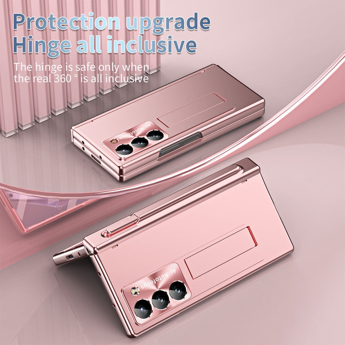 For Samsung Galaxy Z Fold6 5G Had PC Phone Case Kickstand Cover with Pen  /  Pen Slot - Rose Gold