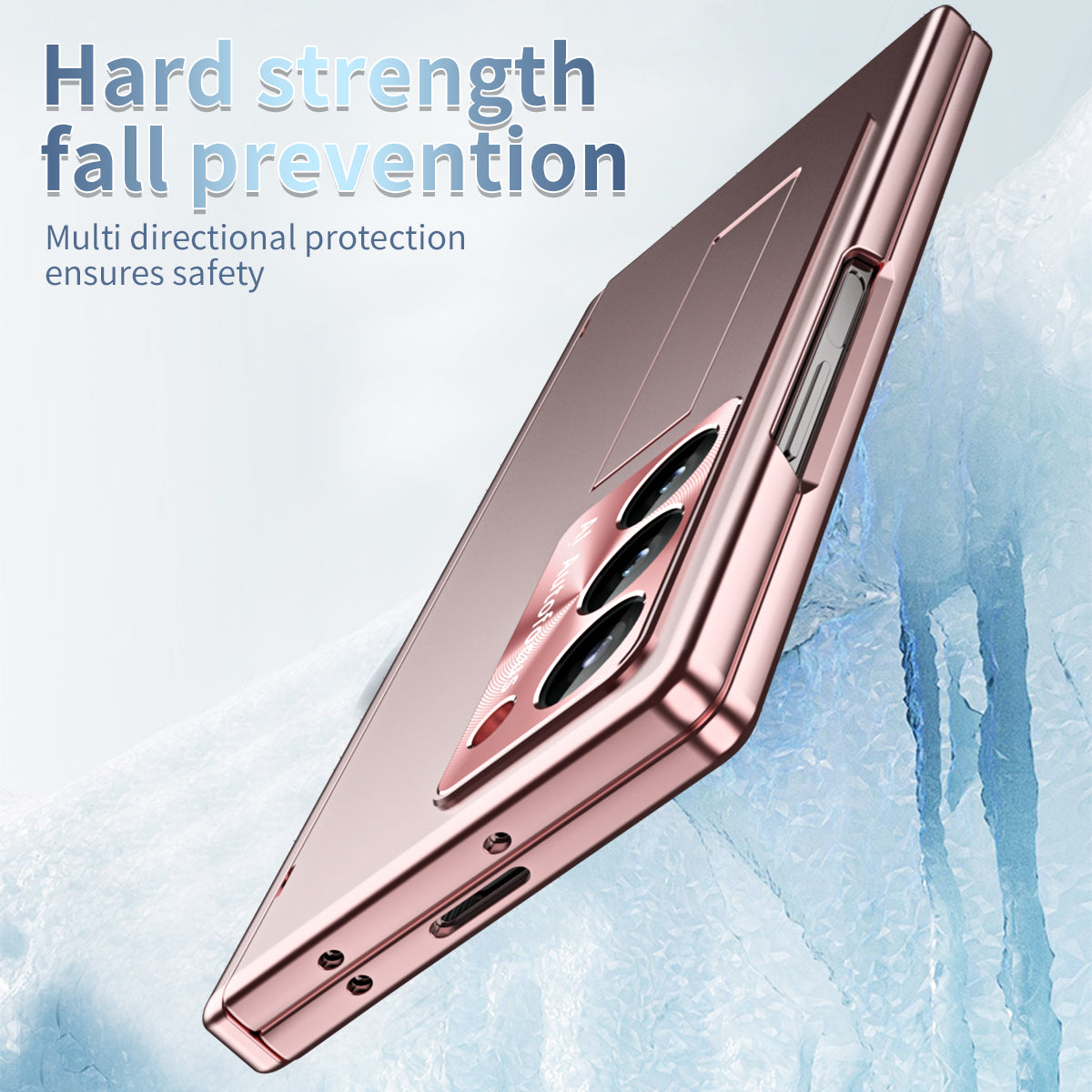 For Samsung Galaxy Z Fold6 5G Had PC Phone Case Kickstand Cover with Pen  /  Pen Slot - Rose Gold