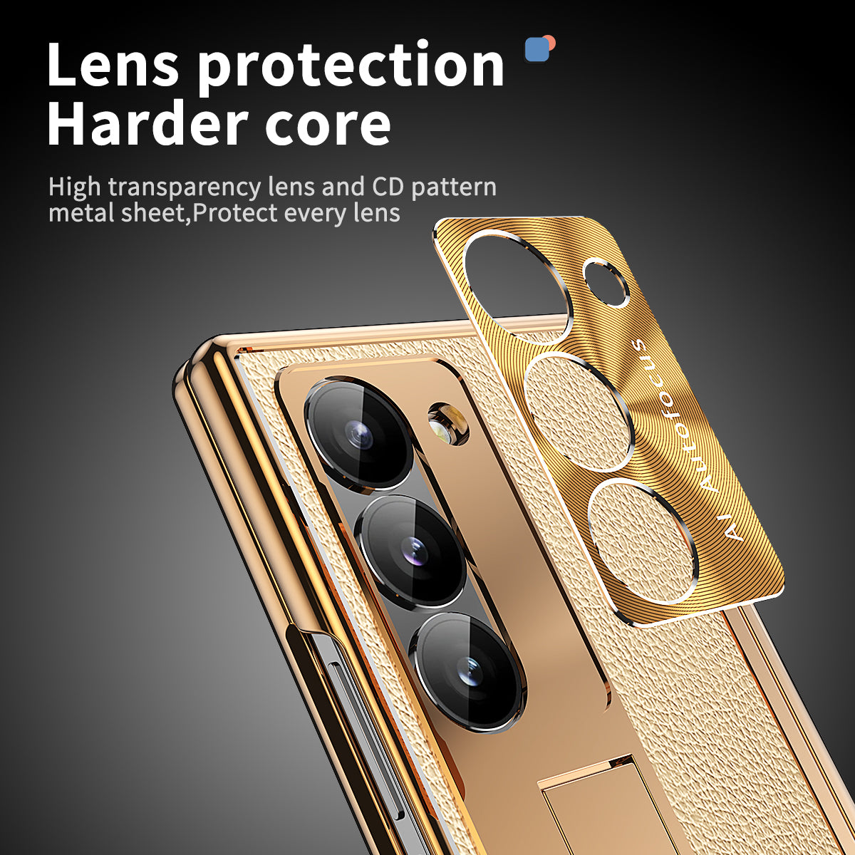 For Samsung Galaxy Z Fold6 5G PU Leather+Aluminum Alloy Kickstand Cover Folding Phone Case with Pen  /  Pen Slot - Gold
