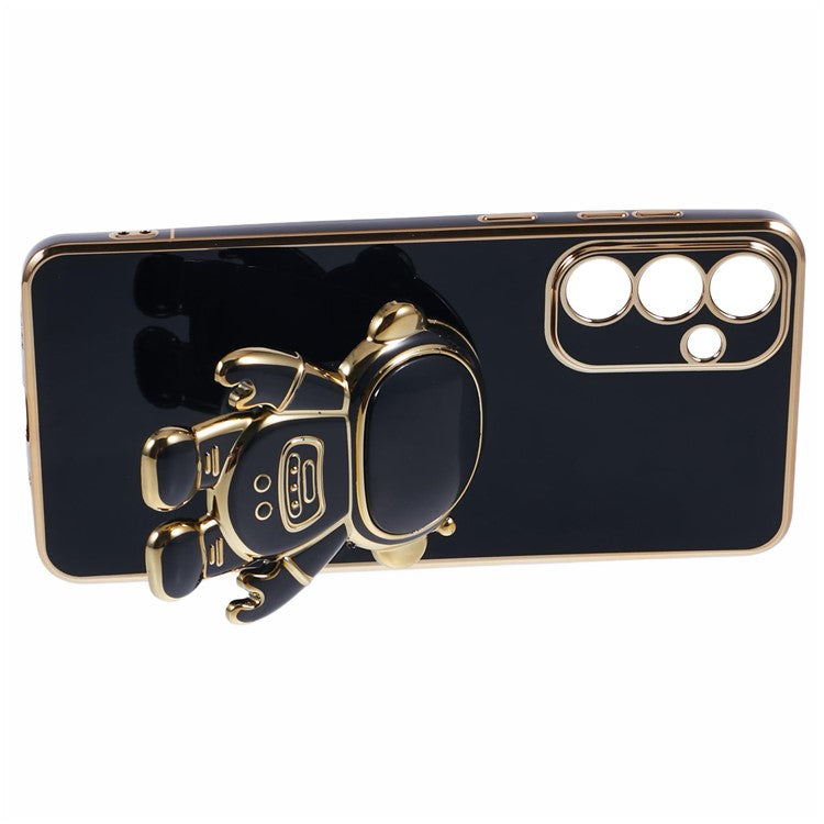 For Samsung Galaxy M55 5G / C55 5G / F55 5G Case with Astronaut Kicstand Electroplating TPU Phone Cover - Black