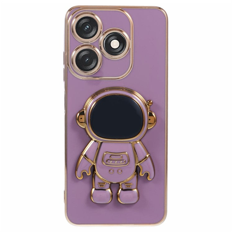 For TECNO Spark 10C 4G / Spark 10 4G Case Electroplating Edge TPU Phone Cover Astronaut Folding Bracket - Purple