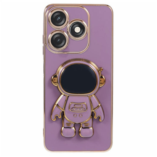 For TECNO Spark 10C 4G / Spark 10 4G Case Electroplating Edge TPU Phone Cover Astronaut Folding Bracket - Purple