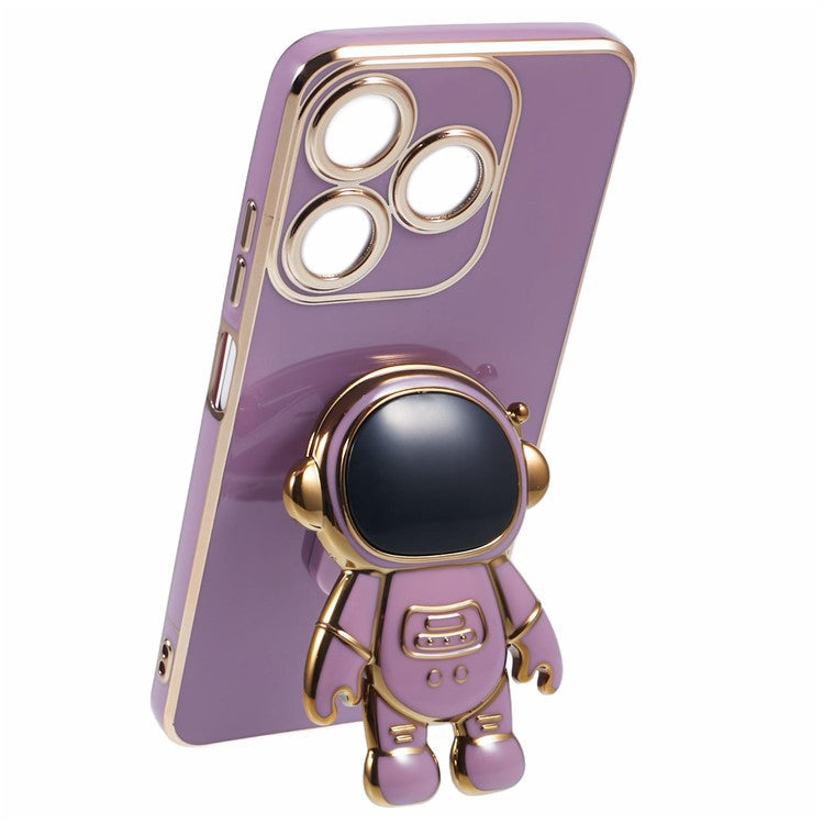 For TECNO Spark 10C 4G / Spark 10 4G Case Electroplating Edge TPU Phone Cover Astronaut Folding Bracket - Purple