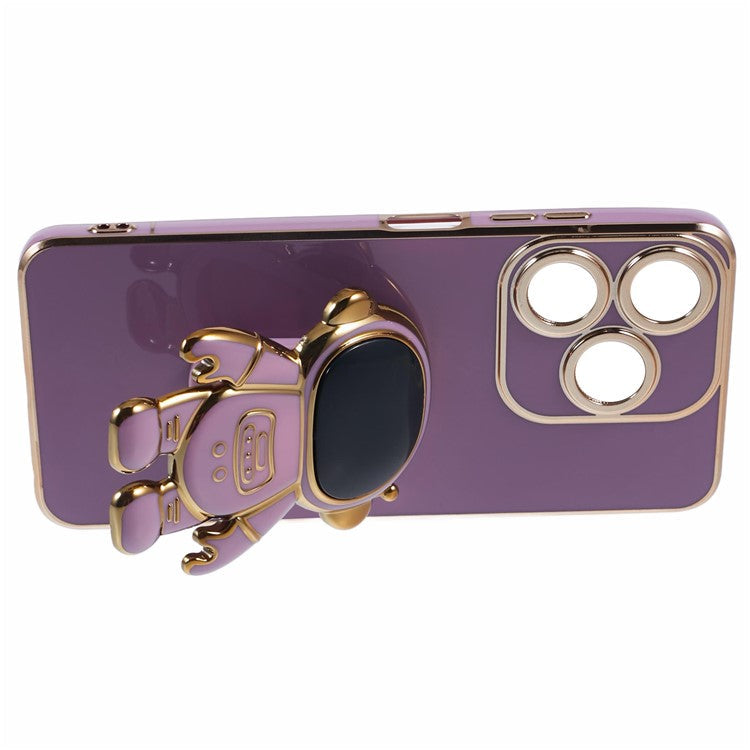 For TECNO Spark 10C 4G / Spark 10 4G Case Electroplating Edge TPU Phone Cover Astronaut Folding Bracket - Purple