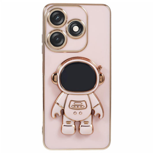 For TECNO Spark 10C 4G / Spark 10 4G Case Electroplating Edge TPU Phone Cover Astronaut Folding Bracket - Pink