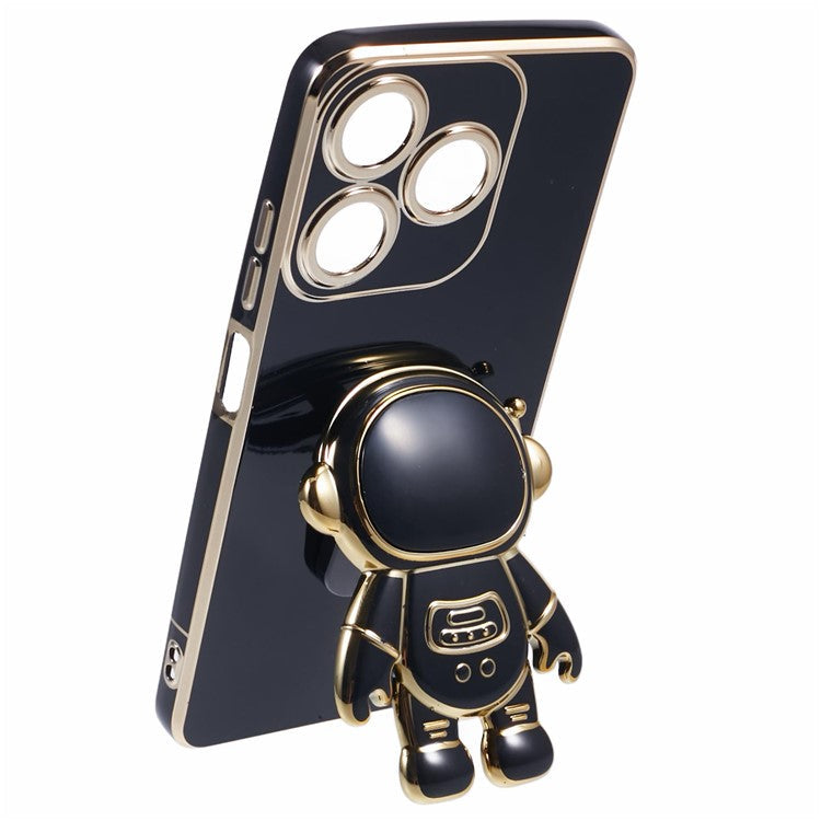For TECNO Spark 10C 4G / Spark 10 4G Case Electroplating Edge TPU Phone Cover Astronaut Folding Bracket - Black