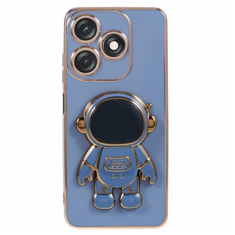 For TECNO Spark 10C 4G / Spark 10 4G Case Electroplating Edge TPU Phone Cover Astronaut Folding Bracket - Blue
