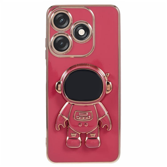For TECNO Spark 10C 4G / Spark 10 4G Case Electroplating Edge TPU Phone Cover Astronaut Folding Bracket - Red