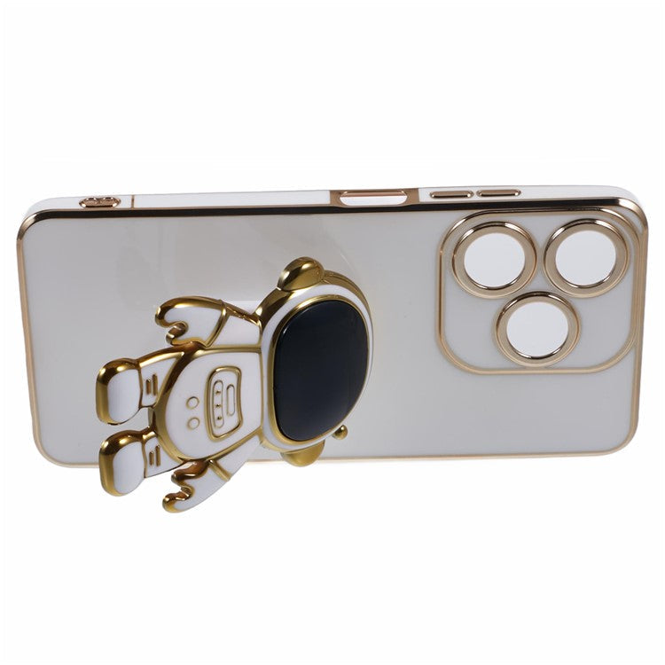 For TECNO Spark 10C 4G / Spark 10 4G Case Electroplating Edge TPU Phone Cover Astronaut Folding Bracket - White