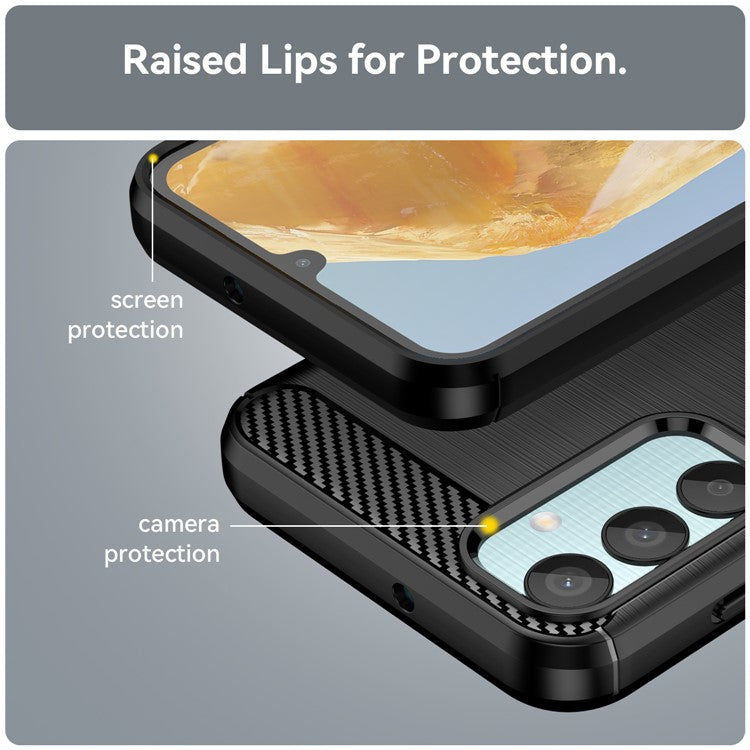 For Samsung Galaxy M15 5G / F15 5G Brushed Case Carbon Fiber Texture TPU Phone Cover - Black