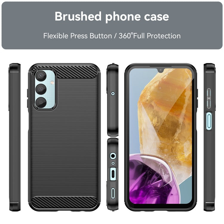 For Samsung Galaxy M15 5G / F15 5G Brushed Case Carbon Fiber Texture TPU Phone Cover - Black