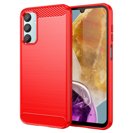 For Samsung Galaxy M15 5G / F15 5G Brushed Case Carbon Fiber Texture TPU Phone Cover - Red