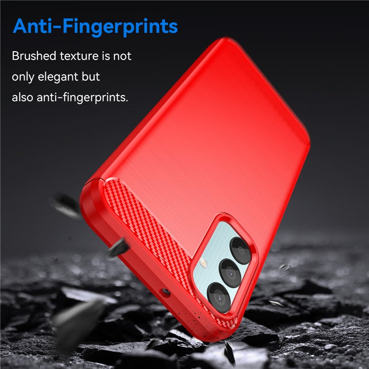 For Samsung Galaxy M15 5G / F15 5G Brushed Case Carbon Fiber Texture TPU Phone Cover - Red
