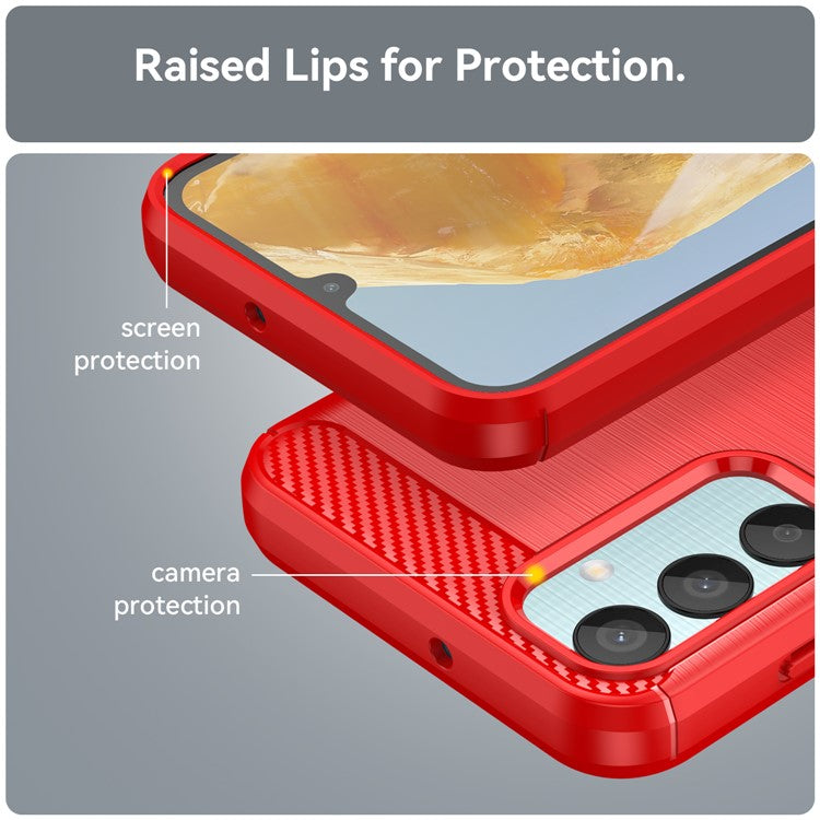 For Samsung Galaxy M15 5G / F15 5G Brushed Case Carbon Fiber Texture TPU Phone Cover - Red