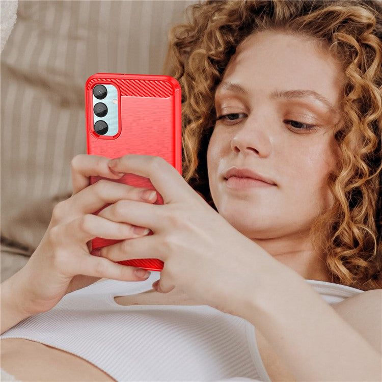 For Samsung Galaxy M15 5G / F15 5G Brushed Case Carbon Fiber Texture TPU Phone Cover - Red