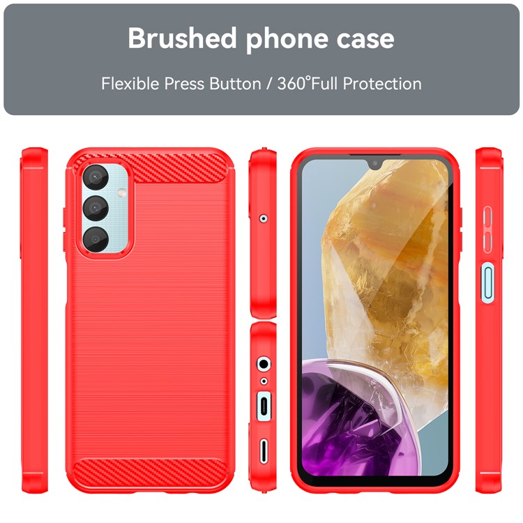For Samsung Galaxy M15 5G / F15 5G Brushed Case Carbon Fiber Texture TPU Phone Cover - Red