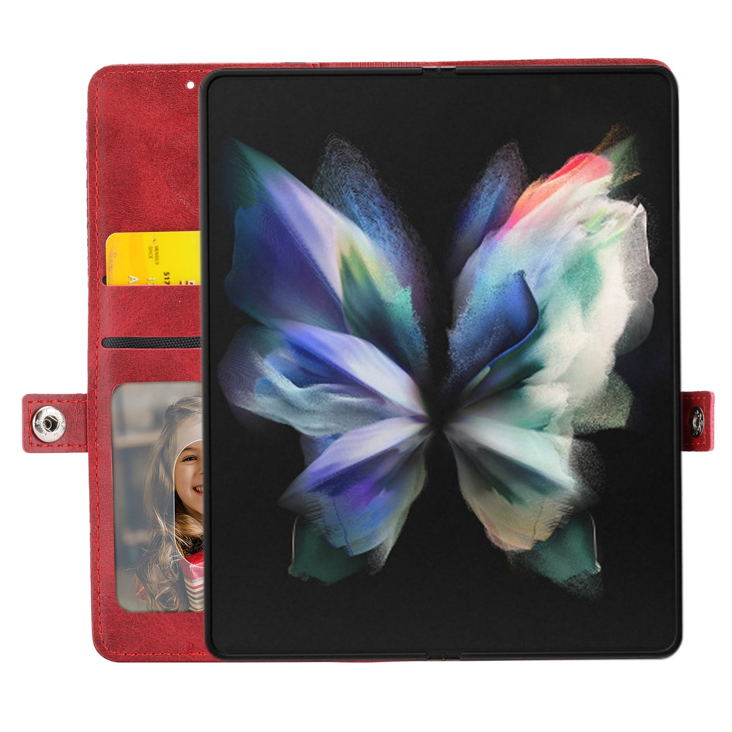 For Samsung Galaxy Z Fold6 5G Wallet Case Calf Texture PU Leather Phone Cover with Shoulder Strap - Red