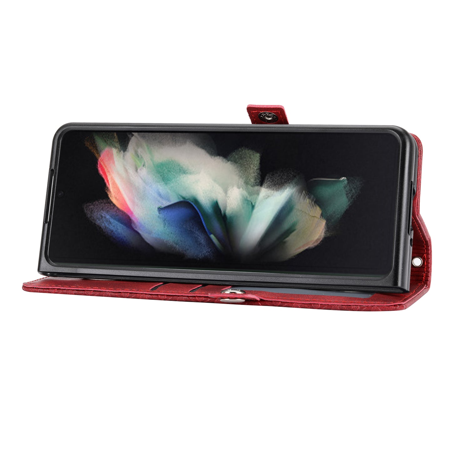 For Samsung Galaxy Z Fold6 5G Wallet Case Calf Texture PU Leather Phone Cover with Shoulder Strap - Red
