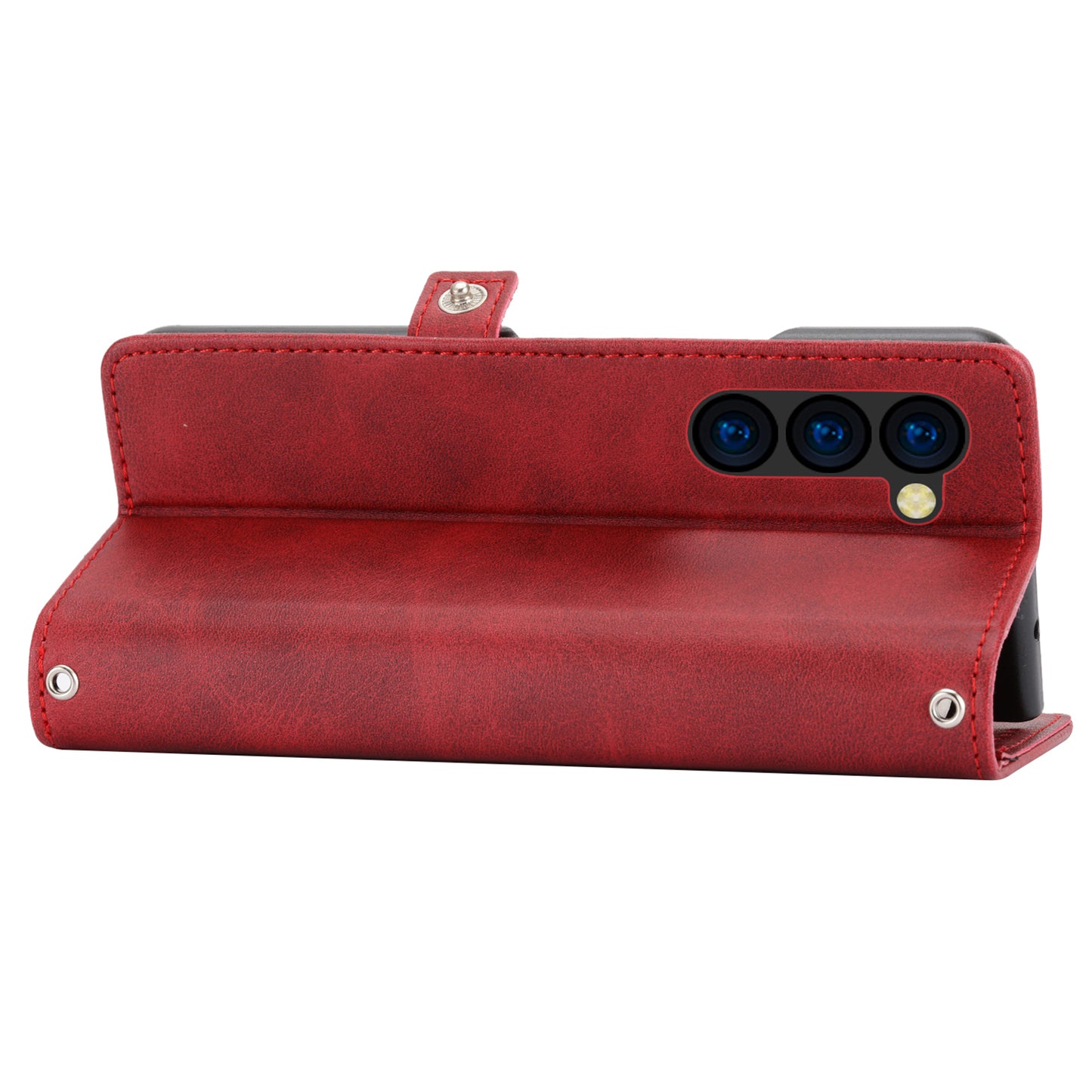 For Samsung Galaxy Z Fold6 5G Wallet Case Calf Texture PU Leather Phone Cover with Shoulder Strap - Red