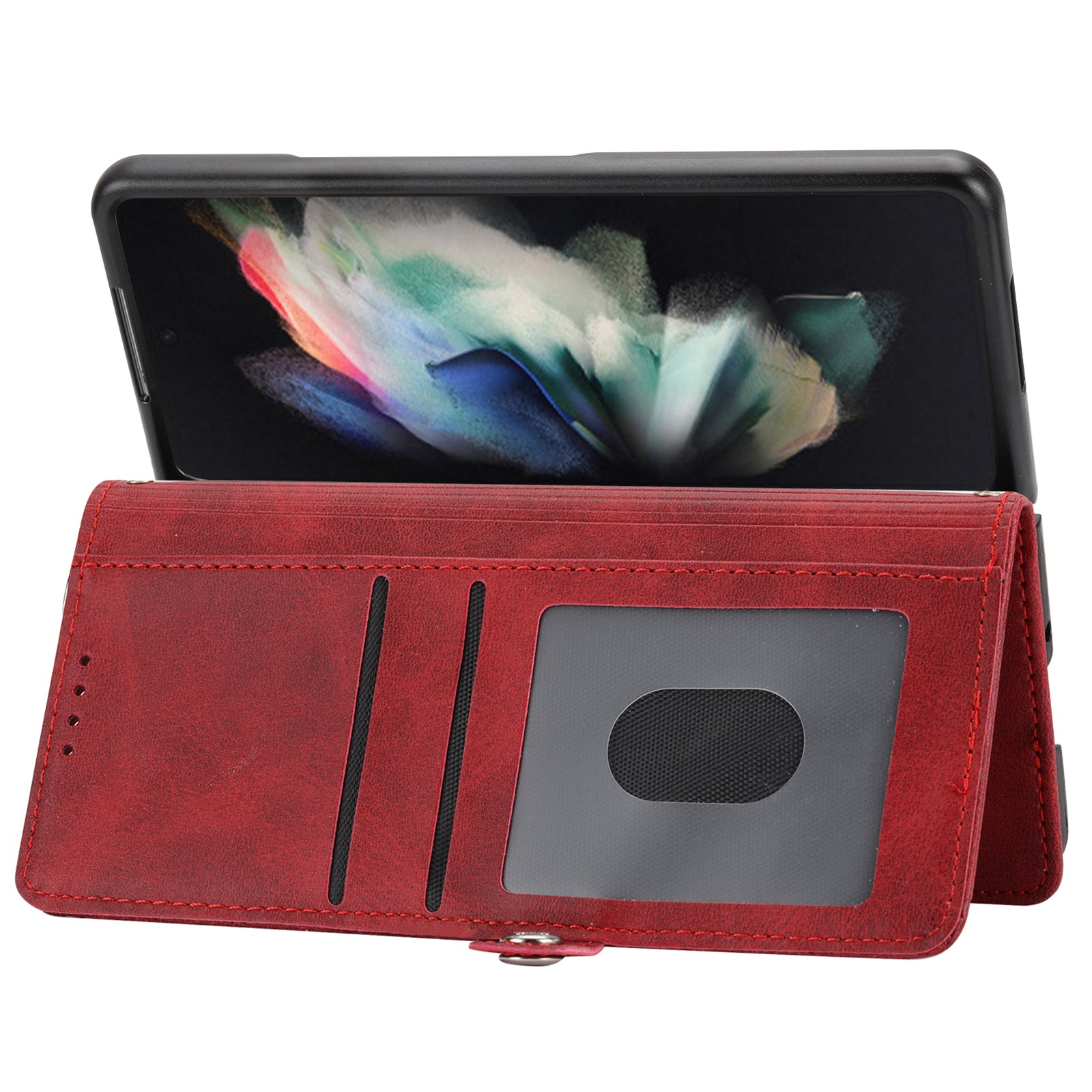 For Samsung Galaxy Z Fold6 5G Wallet Case Calf Texture PU Leather Phone Cover with Shoulder Strap - Red