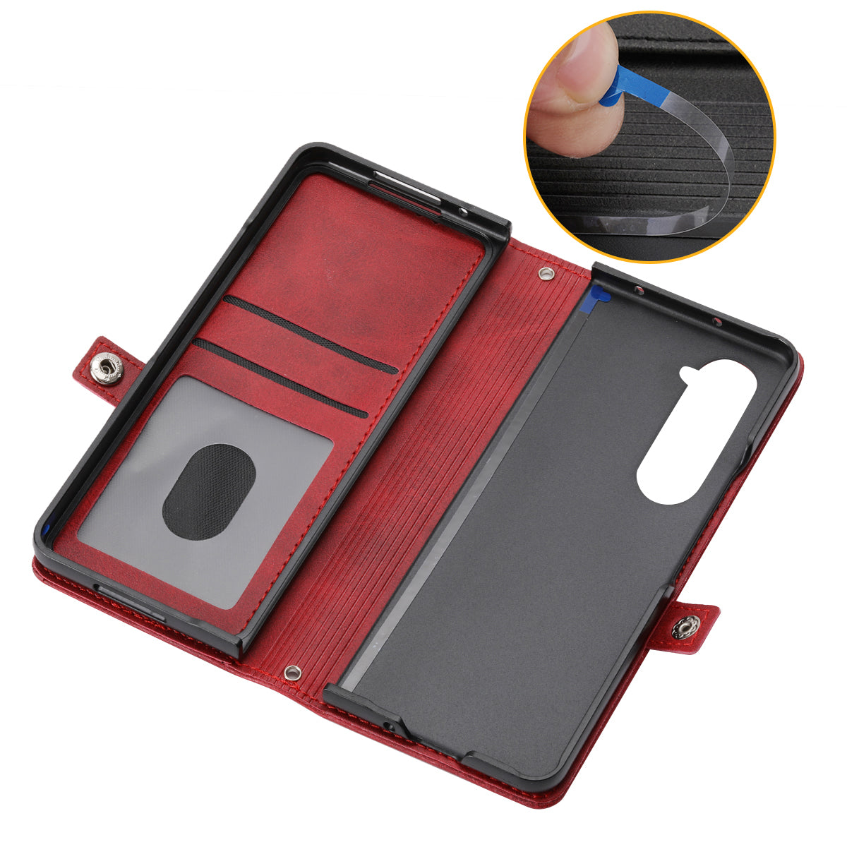 For Samsung Galaxy Z Fold6 5G Wallet Case Calf Texture PU Leather Phone Cover with Shoulder Strap - Red
