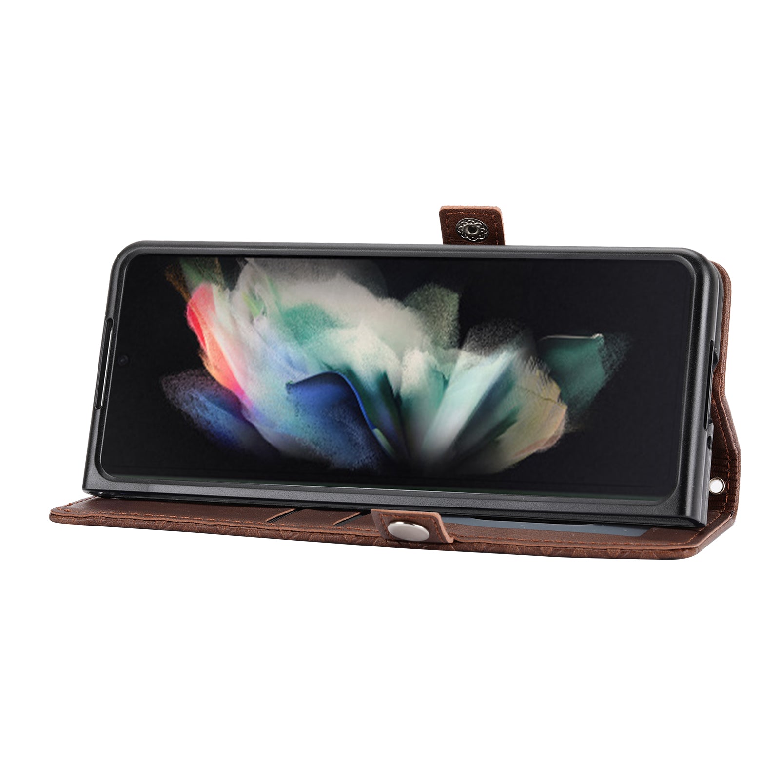 For Samsung Galaxy Z Fold6 5G Wallet Case Calf Texture PU Leather Phone Cover with Shoulder Strap - Brown