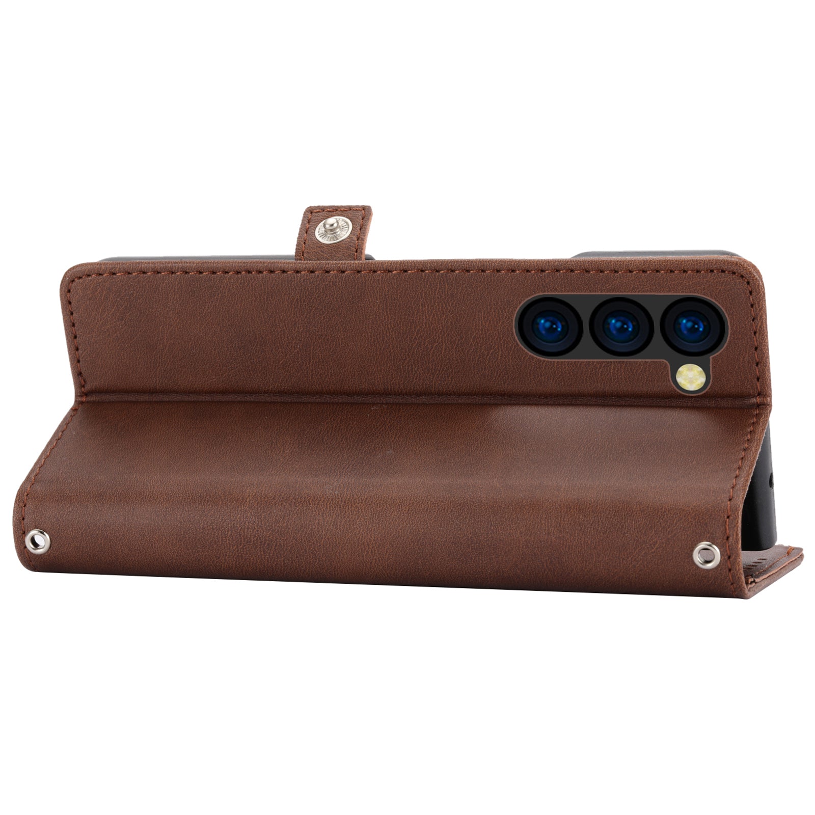 For Samsung Galaxy Z Fold6 5G Wallet Case Calf Texture PU Leather Phone Cover with Shoulder Strap - Brown