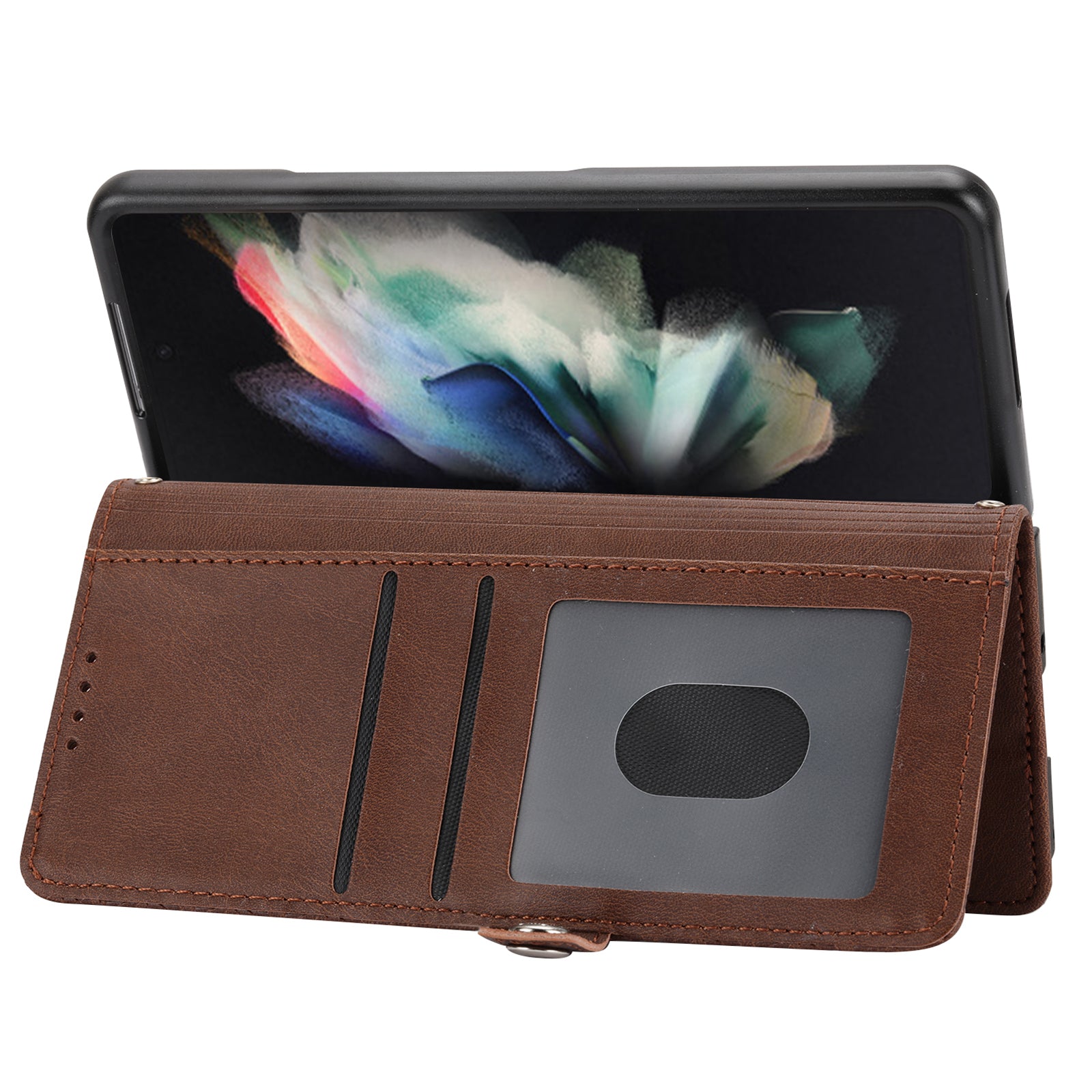 For Samsung Galaxy Z Fold6 5G Wallet Case Calf Texture PU Leather Phone Cover with Shoulder Strap - Brown
