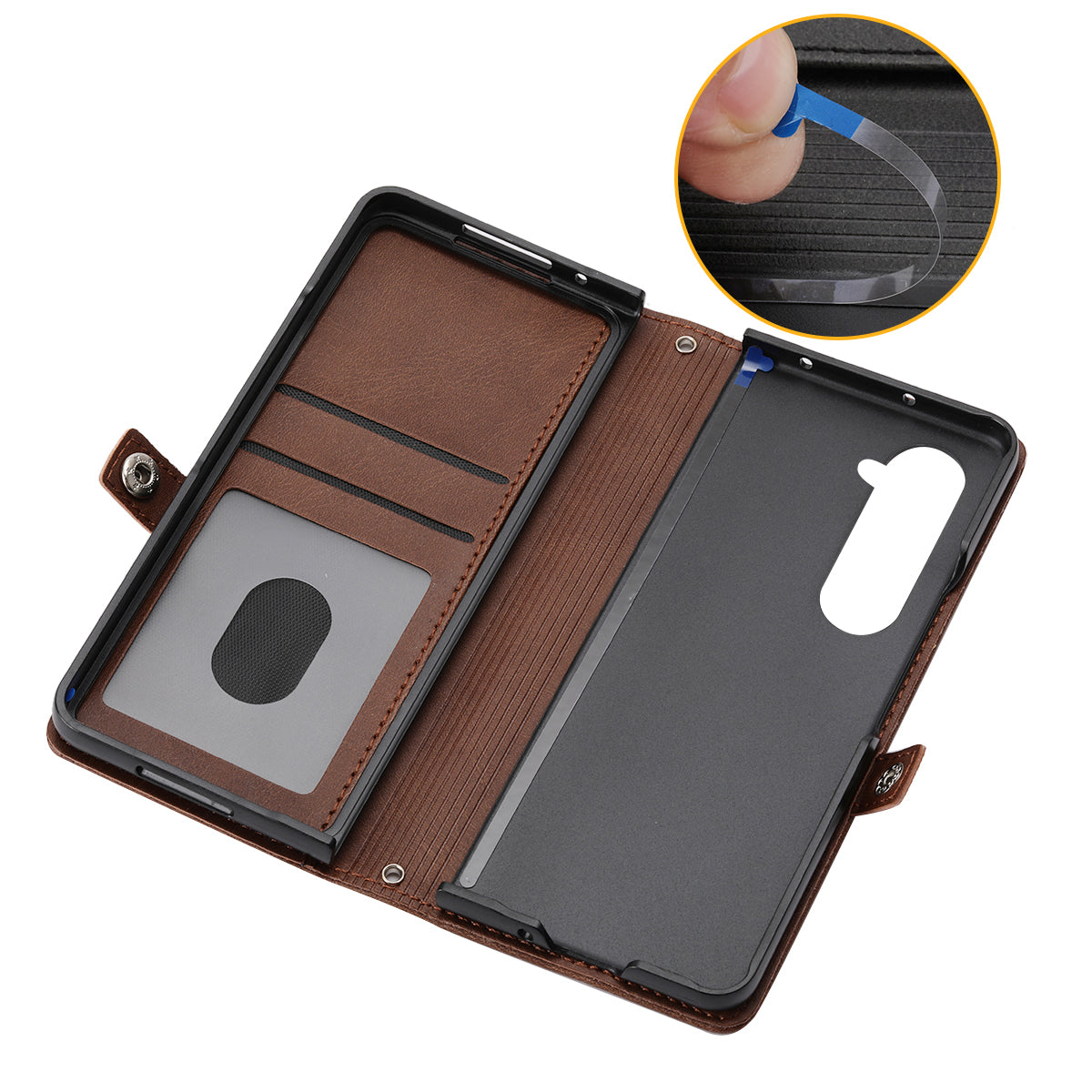 For Samsung Galaxy Z Fold6 5G Wallet Case Calf Texture PU Leather Phone Cover with Shoulder Strap - Brown