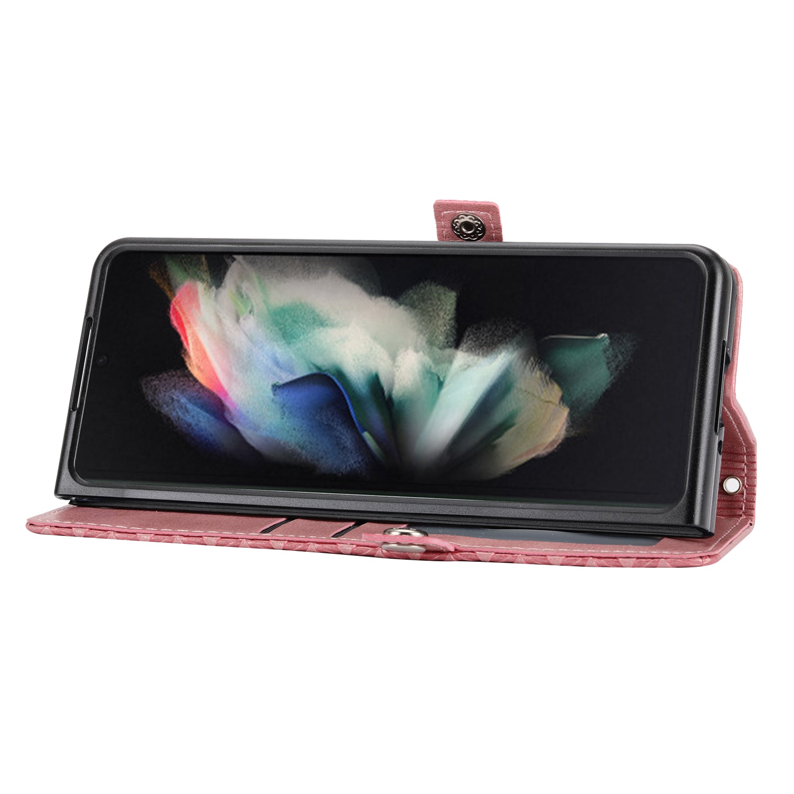 For Samsung Galaxy Z Fold6 5G Wallet Case Calf Texture PU Leather Phone Cover with Shoulder Strap - Rose Gold