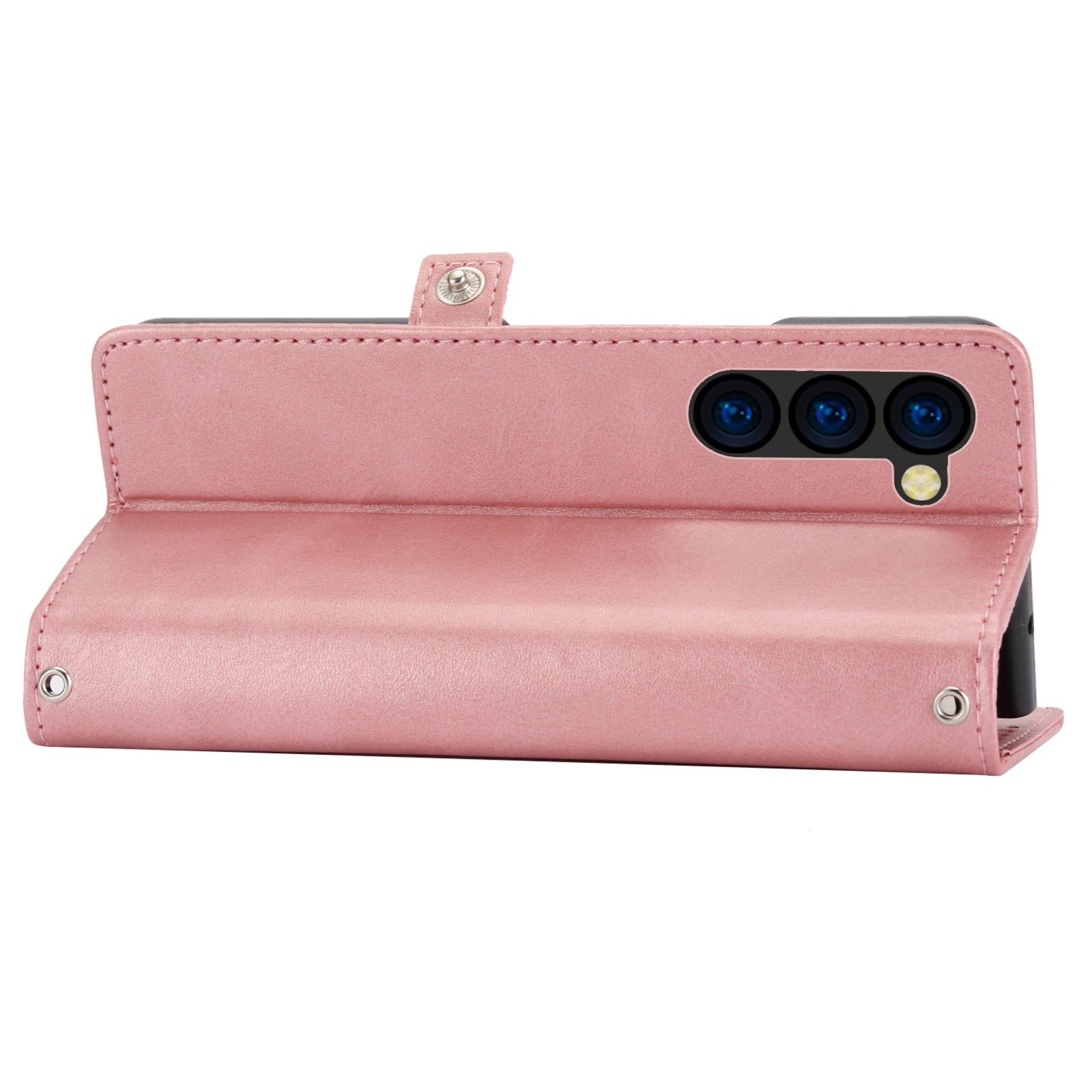 For Samsung Galaxy Z Fold6 5G Wallet Case Calf Texture PU Leather Phone Cover with Shoulder Strap - Rose Gold