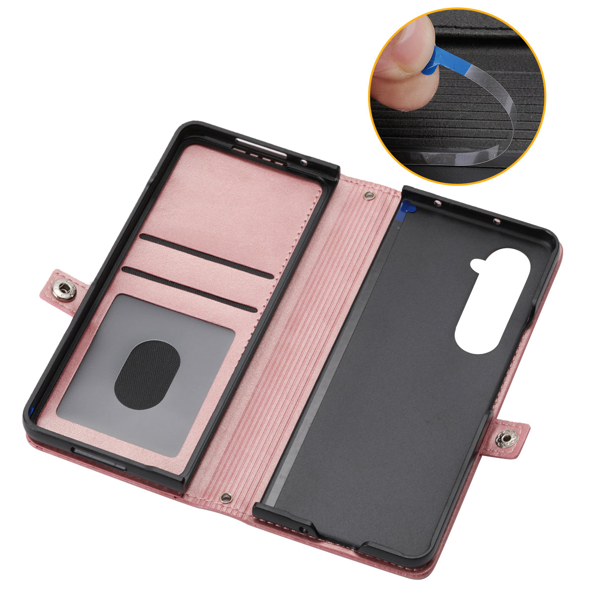 For Samsung Galaxy Z Fold6 5G Wallet Case Calf Texture PU Leather Phone Cover with Shoulder Strap - Rose Gold