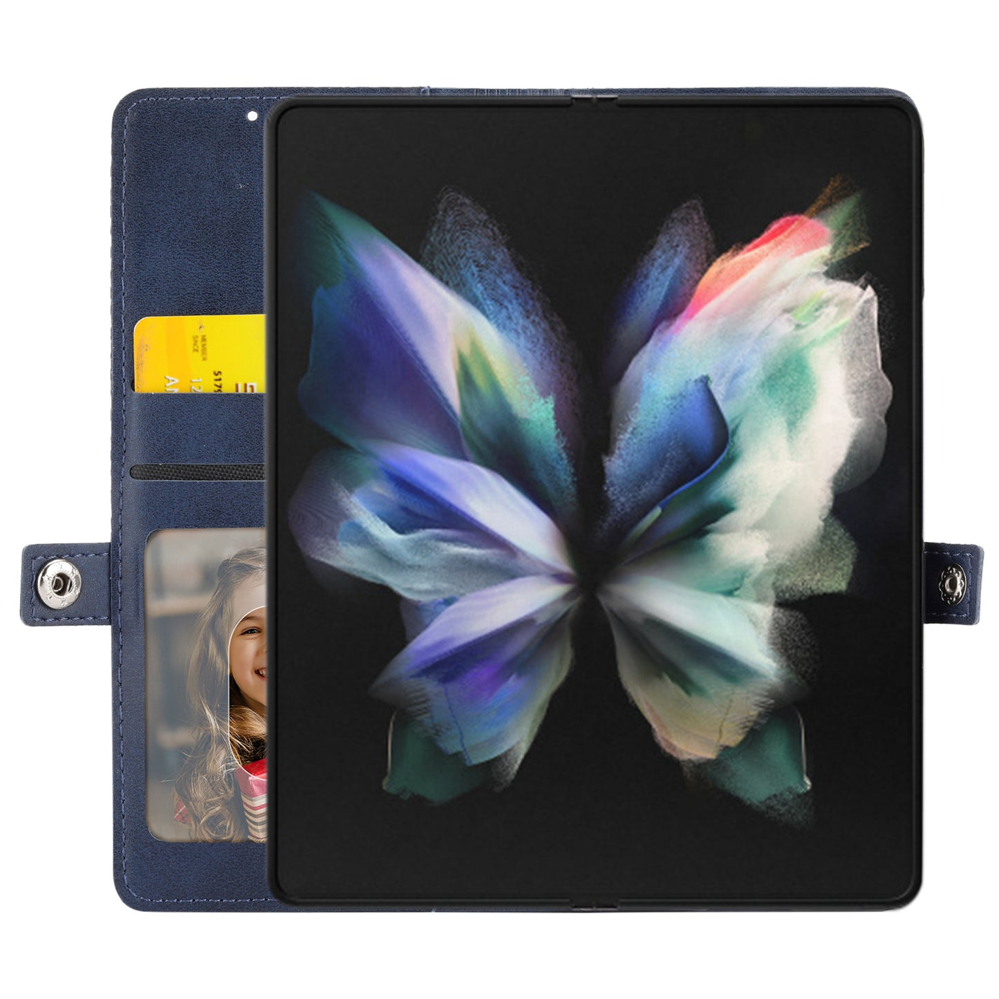 For Samsung Galaxy Z Fold6 5G Wallet Case Calf Texture PU Leather Phone Cover with Shoulder Strap - Blue