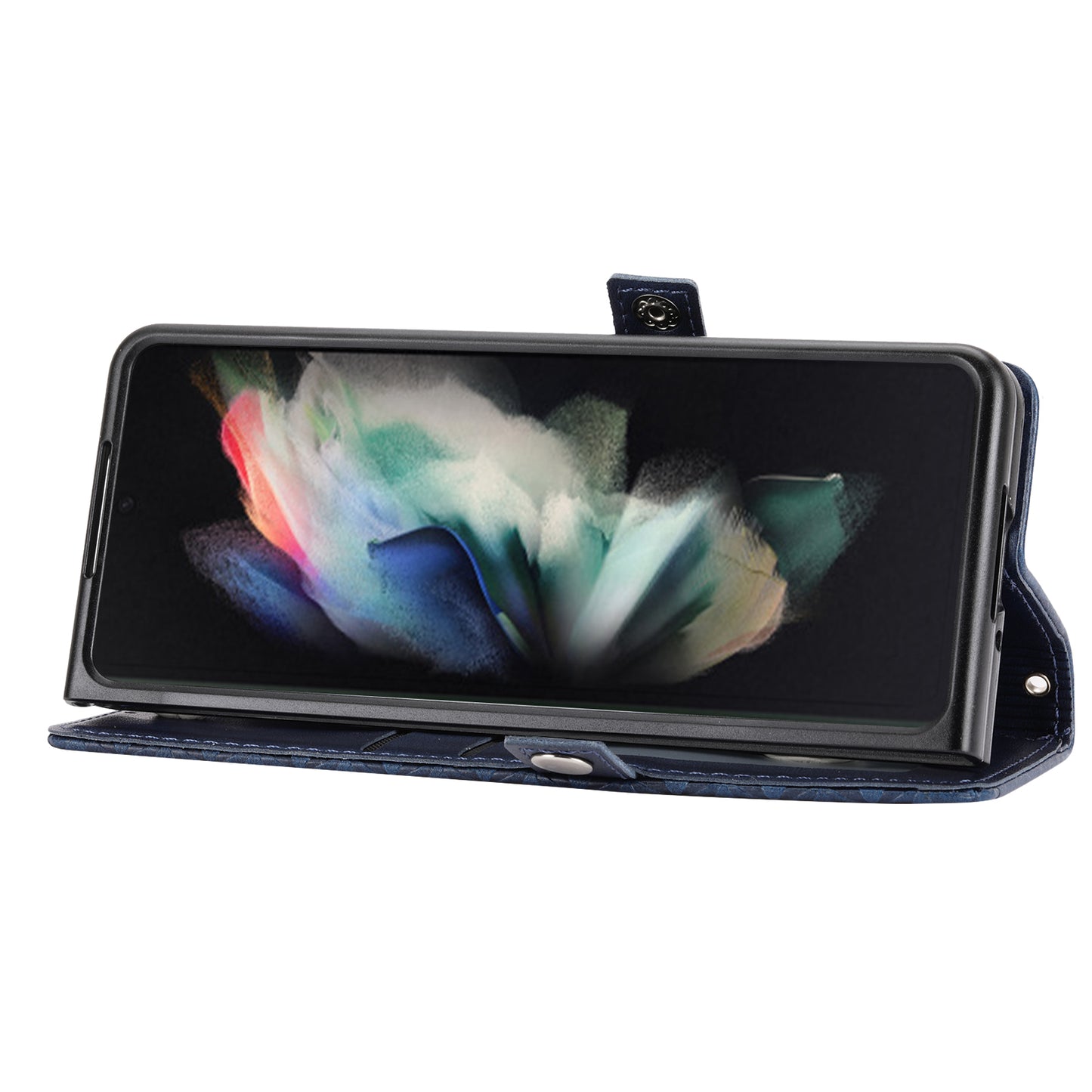 For Samsung Galaxy Z Fold6 5G Wallet Case Calf Texture PU Leather Phone Cover with Shoulder Strap - Blue