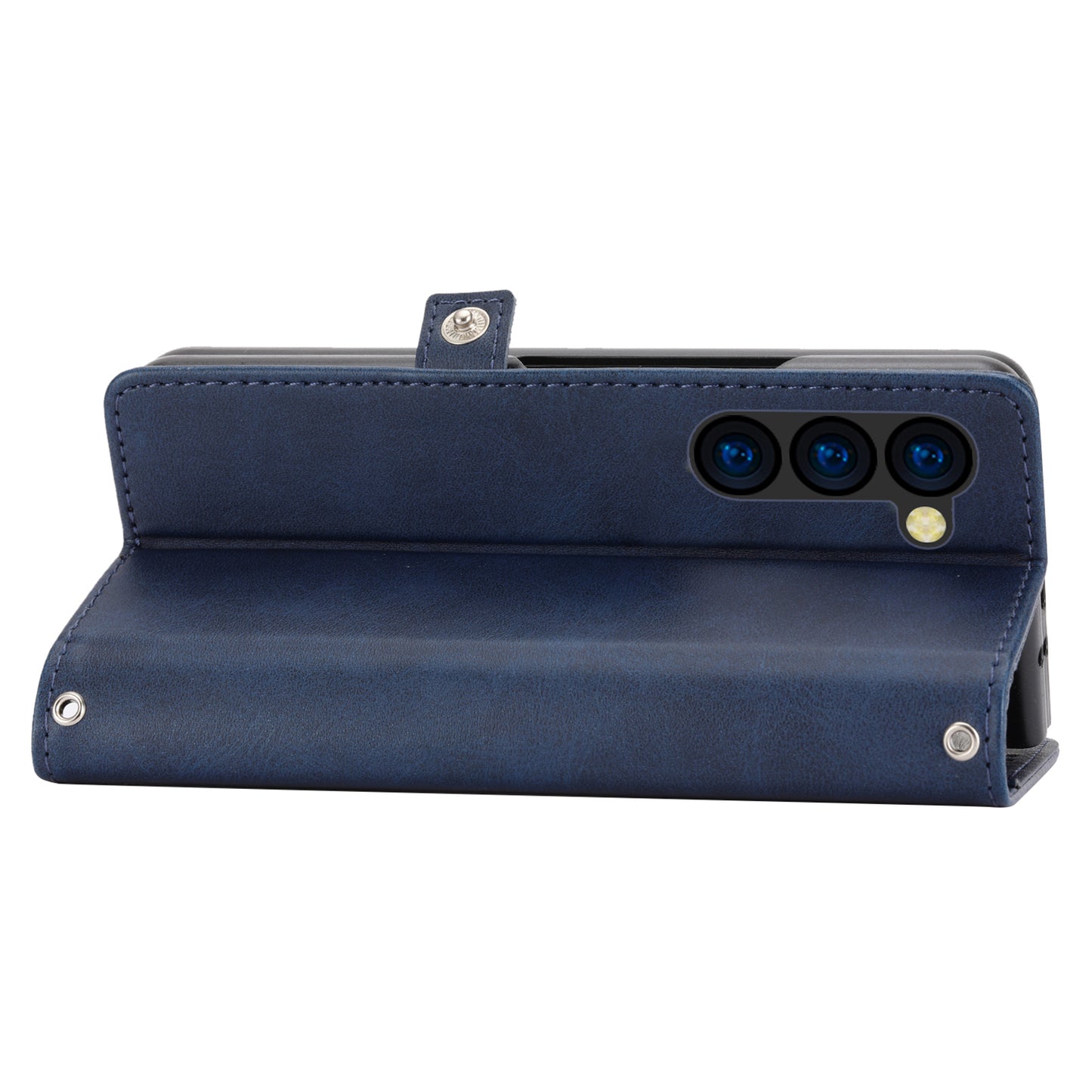 For Samsung Galaxy Z Fold6 5G Wallet Case Calf Texture PU Leather Phone Cover with Shoulder Strap - Blue