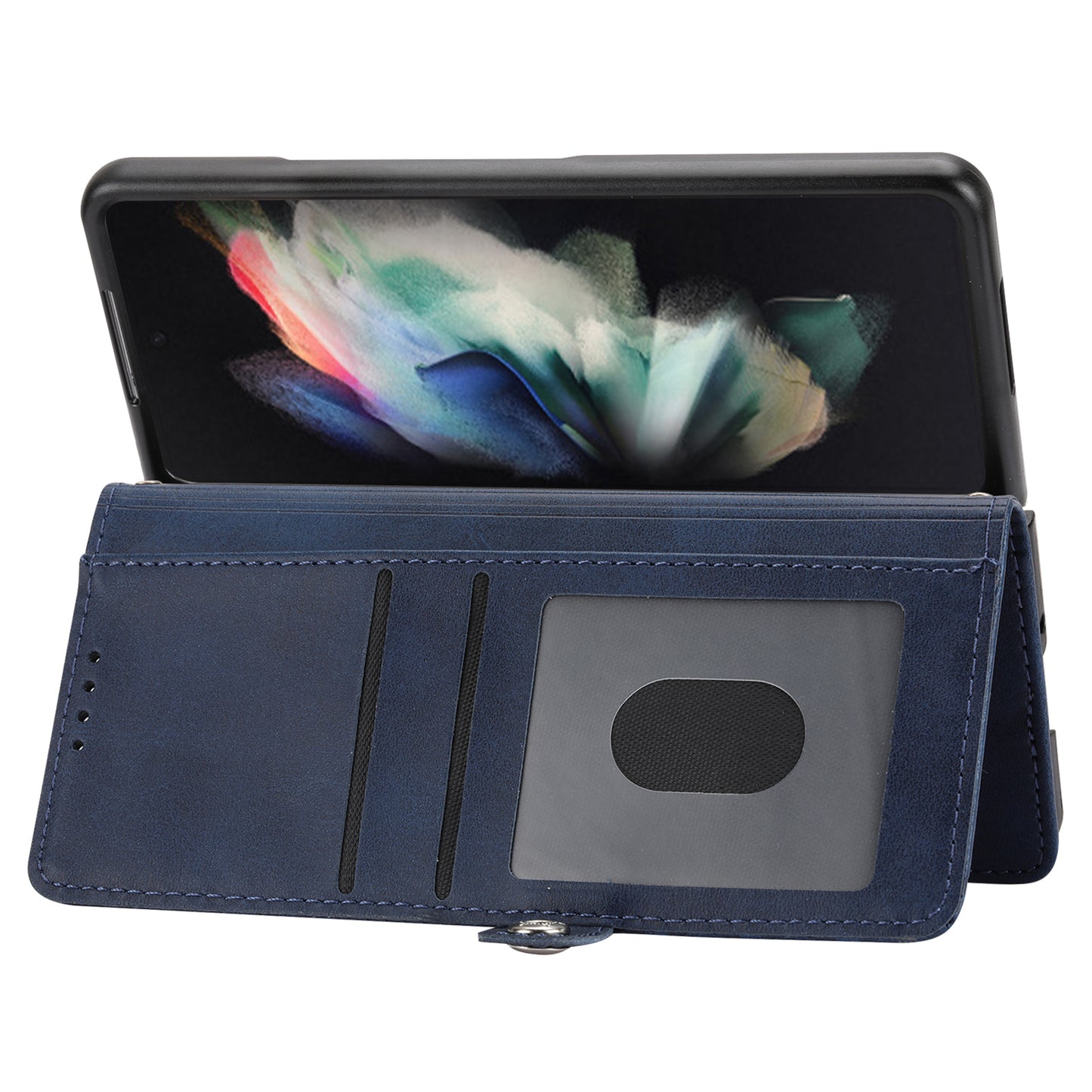 For Samsung Galaxy Z Fold6 5G Wallet Case Calf Texture PU Leather Phone Cover with Shoulder Strap - Blue