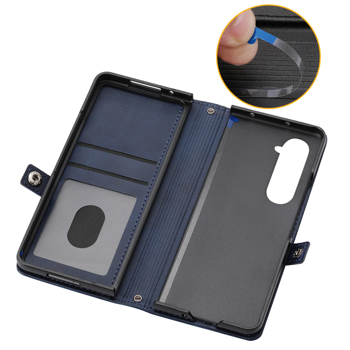 For Samsung Galaxy Z Fold6 5G Wallet Case Calf Texture PU Leather Phone Cover with Shoulder Strap - Blue