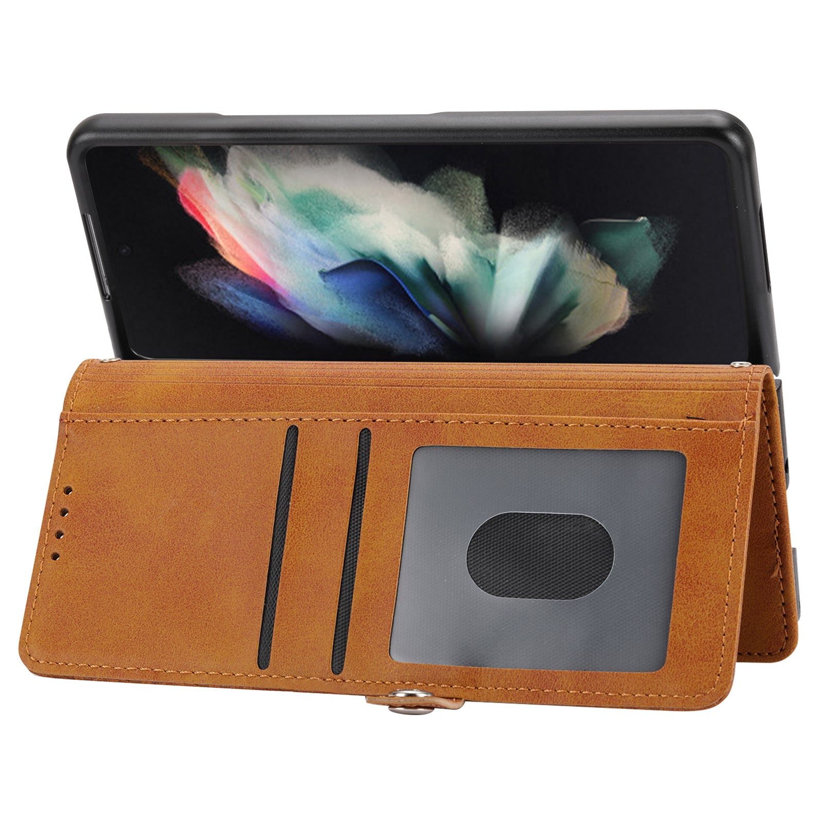 For Samsung Galaxy Z Fold6 5G Wallet Case Calf Texture PU Leather Phone Cover with Shoulder Strap - Yellow