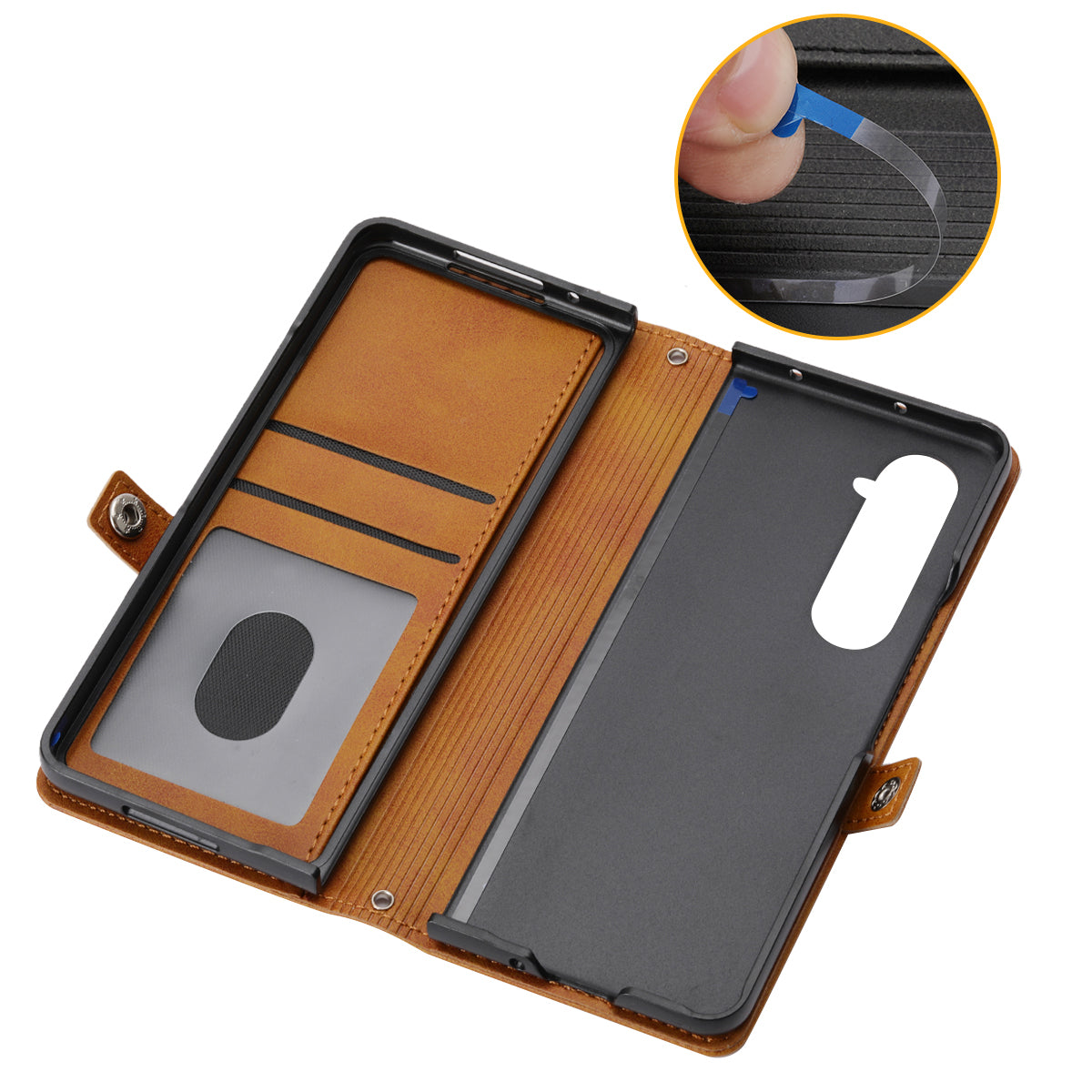 For Samsung Galaxy Z Fold6 5G Wallet Case Calf Texture PU Leather Phone Cover with Shoulder Strap - Yellow