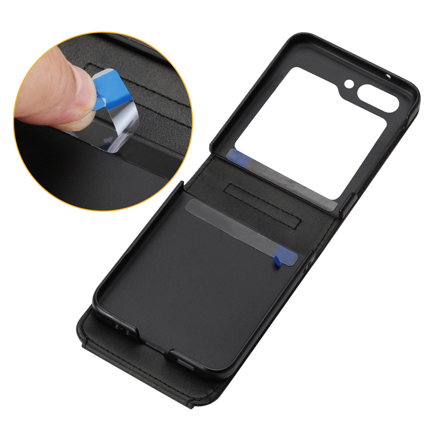 For Samsung Galaxy Z Flip6 5G Case Calf Texture PU Leather Phone Cover with Shoulder Strap - Black